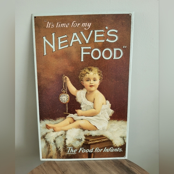 NEAVE'S FOOD for Infants Vintage Embossed Meta Sign by AAA Sign Co Coitsville OH - Picture 1 of 3